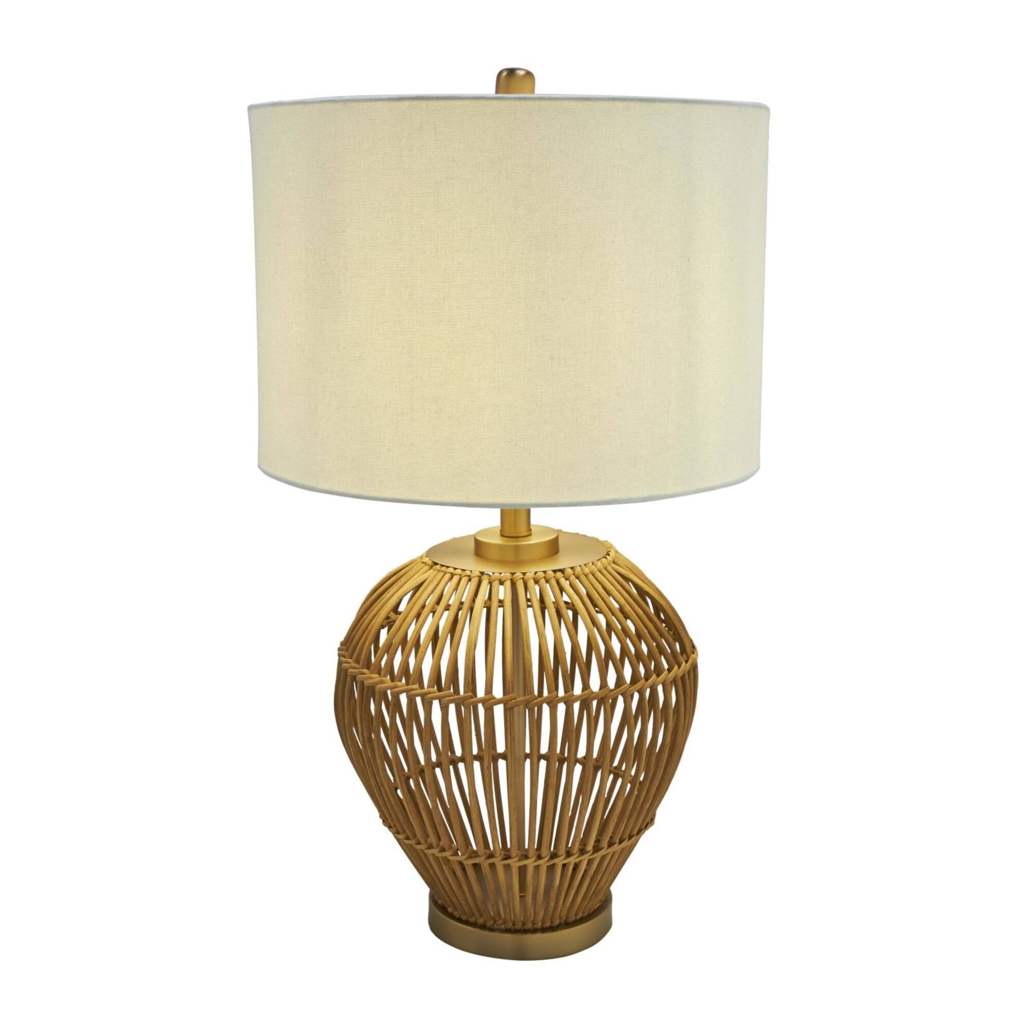 28" Brown Bohemian Round Woven Handmade Rattan Table Lamp